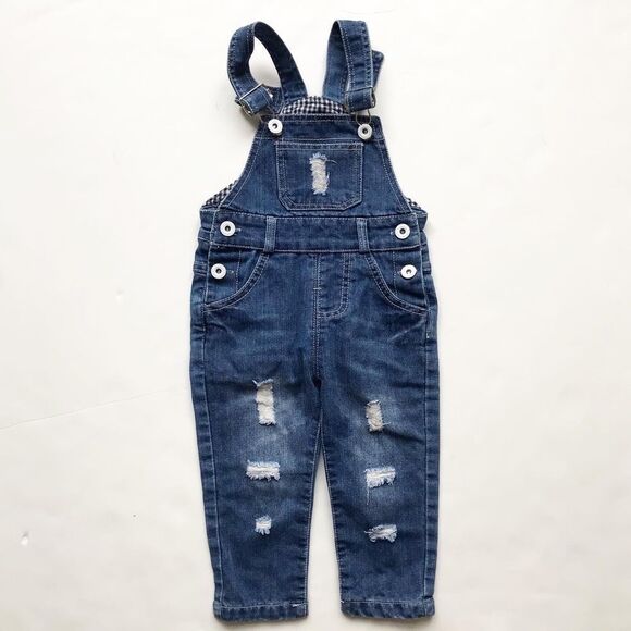 Blue distressed denim overalls EUC 2T - Picture 1 of 5